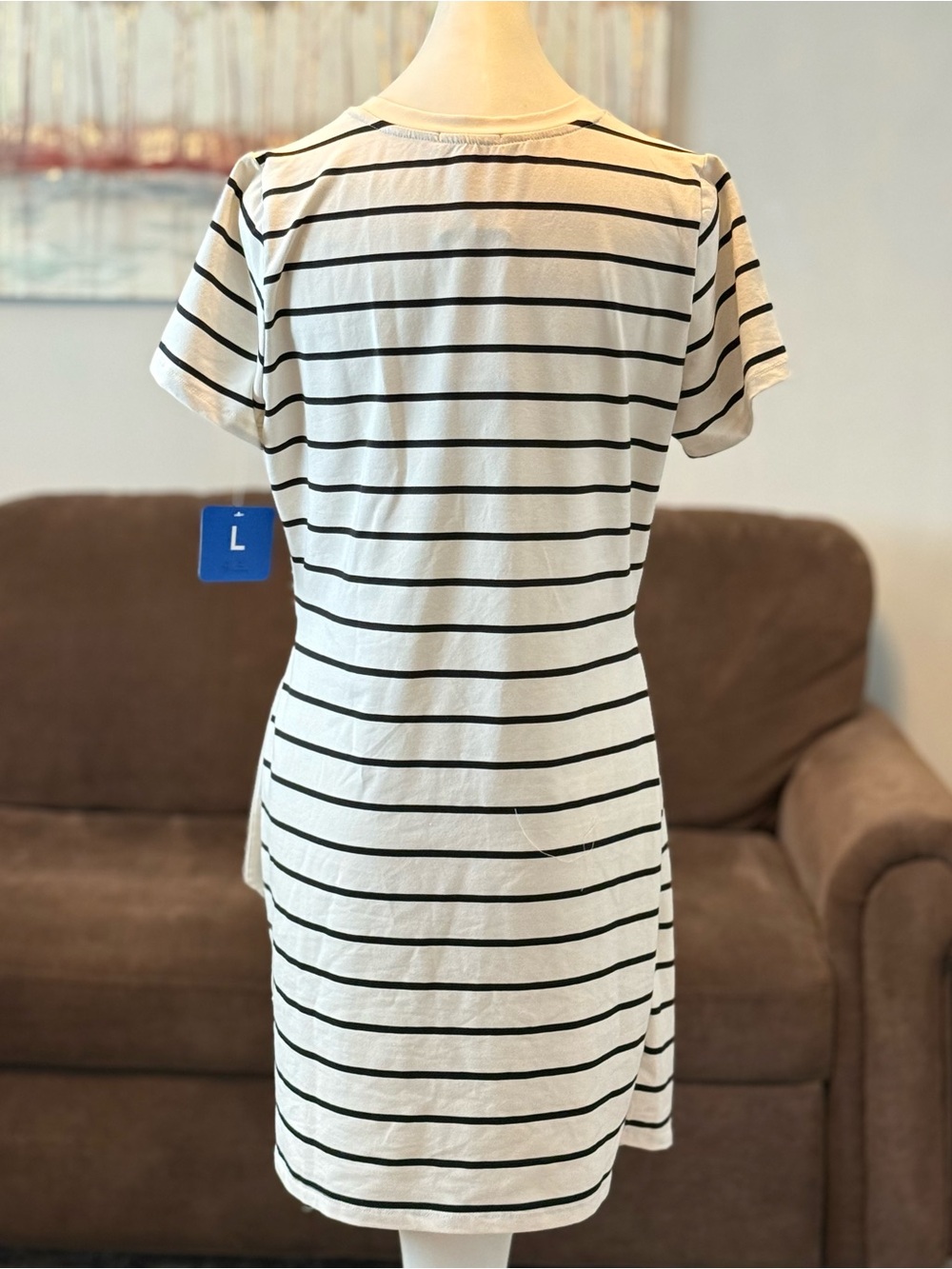 Threads 4 Thought Striped Wrap Dress , Tie Accent , Short Sleeve White/ Black - Picture 11 of 14